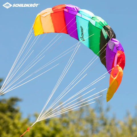 Vibrant rainbow Two Line Stunt Kite No Rods Paraglider Style For Quick Learning Steady Flight Ripstop Polyester 55x125 Cm in sky