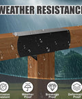 2 Pack 4 By 4 3 Way T Shaped Pergola Brackets Metal Wood Post Connector in rain highlighting weather resistance