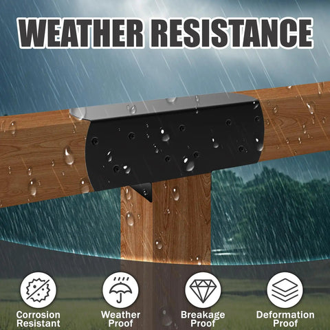 2 Pack 4 By 4 3 Way T Shaped Pergola Brackets Metal Wood Post Connector in rain highlighting weather resistance