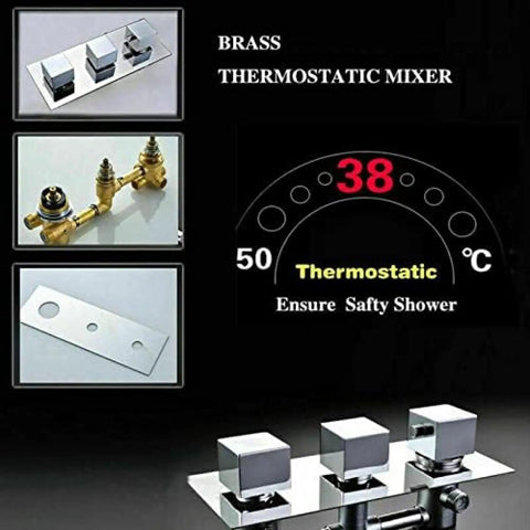 Game Changing Led Thermostatic Shower Combination Kit With Heavy Duty Rain Head And Massage System Leveraging Air Injection Tech Plus Self Cleaning Abs Nozzles For Your Bathroom Flex Upgrade brass thermostatic mixer with three square controls and temperature gauge