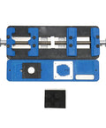 Top view of Aluminum Alloy Motherboard Repair Fixture Adjustable Multifunctional PCB Fixing Holder with knobs and clamps.
