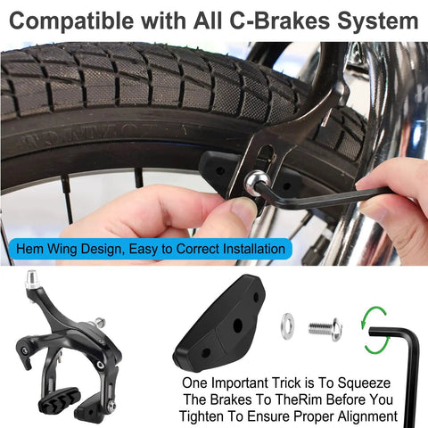 2 Pairs Premium Bike Brake Pads for Road Caliper Brakes 50mm Includes Allen Wrench installation on bike wheel