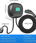 Image of J1772 Compatible Level 2 EV Wall Charger For 240V 40A With 25Ft Cable And NEMA 14 50 Plug Built For Home Garage Use A Space Saving Compact Design That Delivers Fast Reliable Safe Charging With Easy Install, showing dimensions and specifications.
