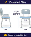 Shower Chair With Back Support For Safe Easy Bathing In The Tub Adjustable Bathroom Bench Lightweight Grey