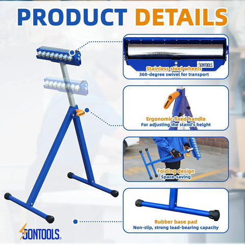 Knockout 3 In 1 Roller Stand For Woodworking Built With Swiveling Ball Casters And Heavy Duty Steel Supports Provides A Rock Solid 132 Lb Load Capacity For Gliding Like Butter Material Feeding And Dead Firm Table Saw Operation
