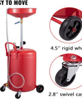Heavy Duty 20 Gallon Waste Oil Drain Tank With Air Operated Drainer showing red tank with wheels and adjustable funnel