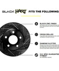 Mazda RX-8 2004-2011 Hart Full Brake Rotor Kit Drilled And Slotted Black Finish, showing black zinc finish and features