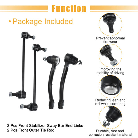 4 Pcs Front Stabilizer Sway Bar Link Set Replacement Beefed Up For Hyundai Elantra 2013 2016 Veloster 2012 2017 Kia Soul 2014 2019 Suspension Kit Outer Tie Rods And Steering Tie Rod End, black steel links