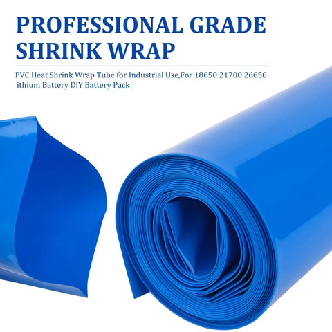 Blue PVC Battery Wrap Heat Shrink Tube For 18650 21700 26650 Lithium Cells And DIY Battery Packs Flat Width 3.9in 100mm Length 9.9ft 3m Heavy Duty Protection And Insulation For Your Builds, blue rolled sheet
