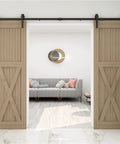 Heavy Duty Bypass Sliding Barn Door Hardware Kit For Double Doors With Single Track Carbon Steel Black Powder Coated