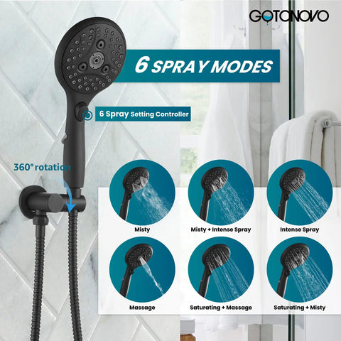 10 Inch Round Rainfall Shower Head Kit With 3 Modes And 6 Function Handheld Spray Wall Mounted System Includes Pressure Balanced Valve And Trim Included Matte Black, showing 6 spray modes.
