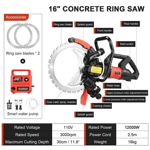 Get Ready To Smash Through Concrete With This Badass 16 Inch Electric Ring Saw featuring dual blades, high power, and water spray system.