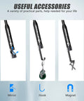 Endoscope Camera With 8 LED Lights Type C Borescope showing mirror, hook, magnet attachments for Android and iOS devices