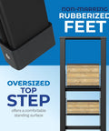 3 Step Folding Step Ladder With Bamboo And Black Aluminum Dope Ultra Slim Profile Non Slip Treads Lightweight Yet Durable For Home Office Kitchen Photography And DIY Projects Portable, non-marring rubber feet