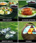 Stainless Steel Outdoor Dining Set With Plates Bowls And Cutlery Compact Camping Tableware Kit for Beach BBQ Hiking and Picnics