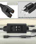 24V Foot Massager Charger Replacement Cord For Shiatsu Foot Massager Deep Kneading Machine With Heat Therapy Compatible With XH2400-2500 XH24002500 24 Volt AC Adapter Power Cord showing adapter and plug connectors