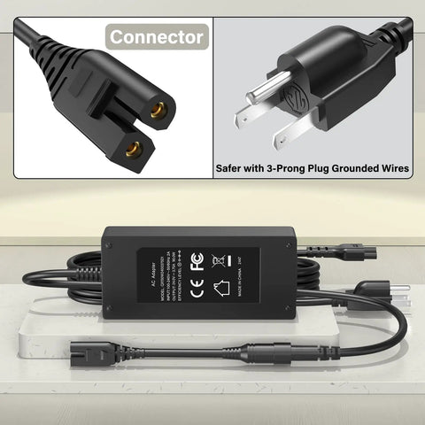 24V Foot Massager Charger Replacement Cord For Shiatsu Foot Massager Deep Kneading Machine With Heat Therapy Compatible With XH2400-2500 XH24002500 24 Volt AC Adapter Power Cord showing adapter and plug connectors