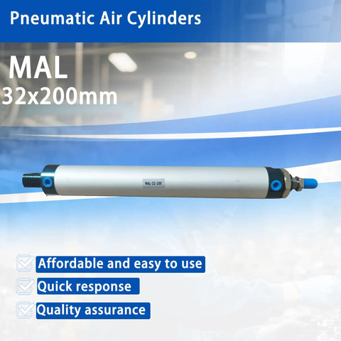 Mini Pneumatic Cylinder 32mm Bore 200mm Stroke Aluminum Double Acting Single Rod Actuator MAL32x200