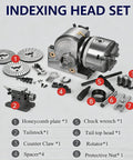 Heavy Duty Dividing Head Kit Featuring Rock Solid Rotary Indexing Slick 3 Jaw Chuck Tailstock And Precision Plates for CNC use.