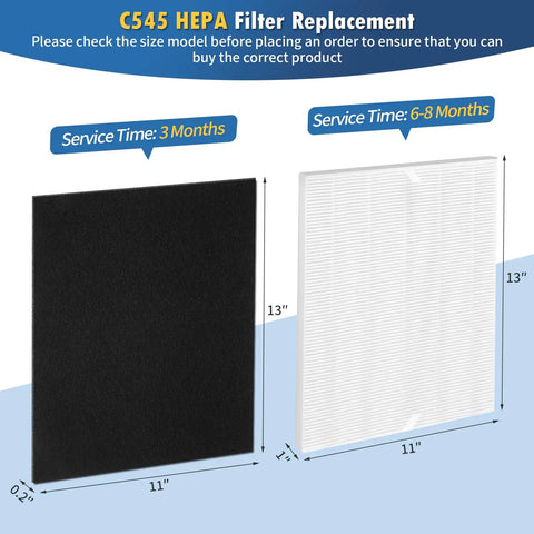 2 Pack True HEPA Filters And 8 Carbon Pre Filters Replacement Set For Winix C545 Air Purifier 13x11x1 Inch Display