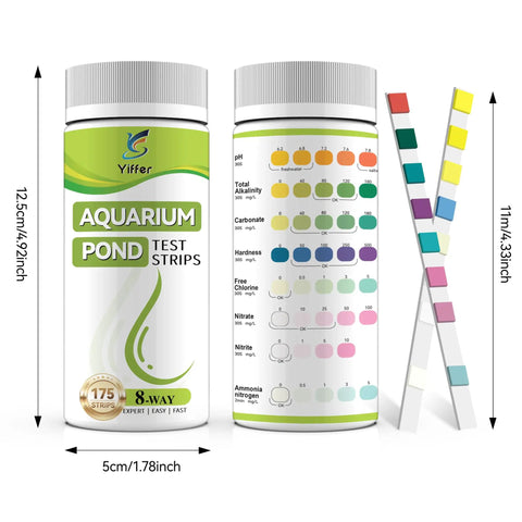 175 Count Aquarium Water Test Strips For Fish Tanks And Ponds Delivers Hella Sharp Ammonia Nitrite Testing displayed in sealed case with color charts.