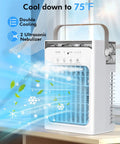Portable Evaporative Mini AC With Remote, Four Speed Settings, on table with cooling effect, perfect for room use