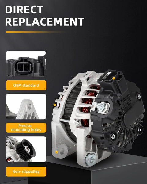 Alternator For Kia Soul L4 2010 2011 1.6L Replacement 11471 Fits 37300-2B101 373002-B400 shown with connectors and pulley