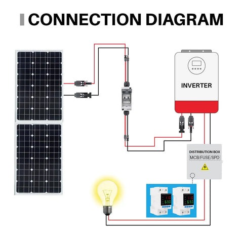Connection diagram for Heavy Duty Smart Circuit Breaker With Dual Led Display And Adjustable Voltage Regulator For Solar Rv Home Systems.