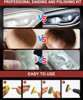Ultra Handy 120Pc 3 Inch Sanding Discs Kit for Drill showing before and after polished car lights, wooden bowls, jade carving