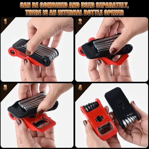 Foldable Hex Key Set With Metric And SAE Allen Wrenches, Pro Grade Chrome Vanadium Steel, Black Oxide Finish showing features