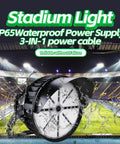 Commercial Grade Game Ready Led Stadium And Arena Flood Light With Kickin 5000K Glow Adjustable 800W 1000W 1200W Specs, showcasing waterproof power supply.