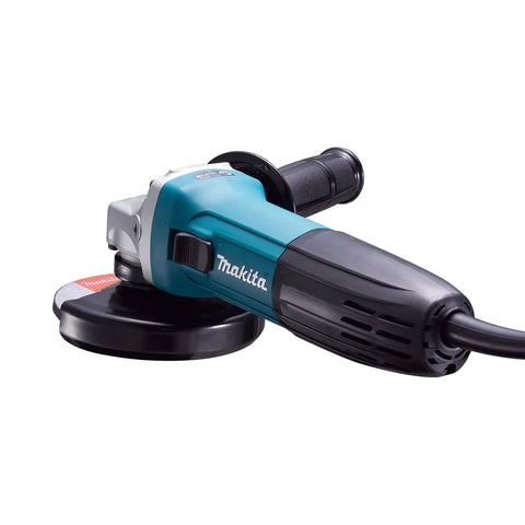 Powerful 4-1/2 Inch Angle Grinder With Kick Butt Strength and Smooth Handle Control, compact design for precise cutting.