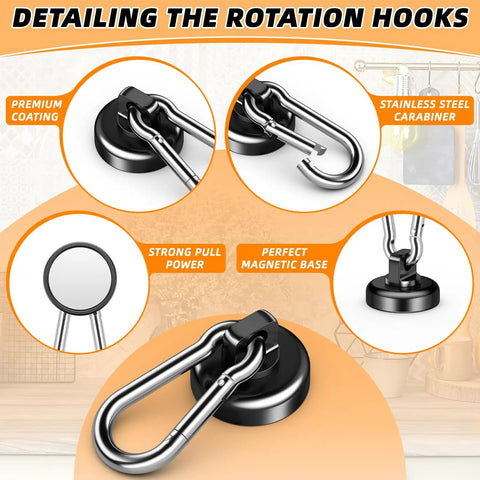 Ridiculously Strong Heavy Duty Neodymium Magnetic Hooks 20 Pack 70 Pound Capacity Beast Mode showcasing premium coating and carabiner.