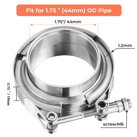 1.75 Inch V Band Clamp With Flange Kit Stainless Steel 304 For Turbo Downpipes And Exhaust Systems Includes Male And Female Flanges And T Bolt Fasteners And Accessories