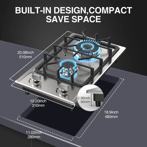 Two Burner Portable Gas Stove On The Go With Stainless Steel Build For RVs Apartments And Outdoor Kitchens 12 Inch Cooktop Dual Fuel LPG Or NG Easy To Clean And Durable Built In Gas Cooktop