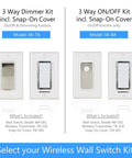 Image showing 3 Way Wireless Wall Switch Kit No Neutral Needed With Snap On Cover Easy Install options for dimmer and on/off.