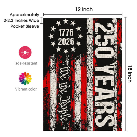 Double Sided 250th Anniversary USA Garden Flag We The People 1776 2026 Patriotic 12x18 Inch Waterproof Outdoor Yard Sign design
