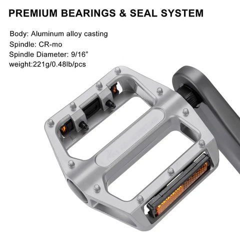 Lightweight Aluminum Alloy Mountain Bike Pedals Flat Nine Sixteenth Inch Axle With Reflectors Wide Platform and Pins