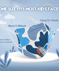 Kids KN95 Face Mask Pack Of 50 With Five Layer Breathable Protection showing animal print design with dimensions listed