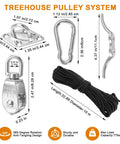 Heavy-Duty Treehouse Pulley System Kit With Dual Pulleys Nylon Rope Hooks Lifting Plates And Rope Cleat For Easy DIY Treehouse Lifts And Projects Ready To Use, stainless steel parts and 32.8 ft rope with sizes