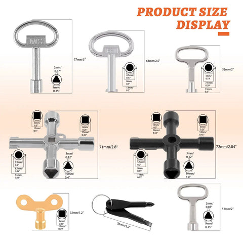 13 Piece All-In-One Heavy-Duty Utility Kit with 4 Way Spanner, square keys, water tap and faucet keys, durable brass construction