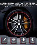 Pro Grade Black Wheel Rim Protectors Four Pack Universal Tire Edge Guards on alloy wheel, showcasing aluminum material and protection features.