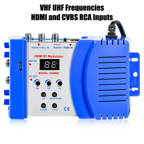 Front view of RF Modulator For TV Transforms HDMI Or CVBS RCA Into RF Coaxial, VHF UHF Output With PAL NTSC Support