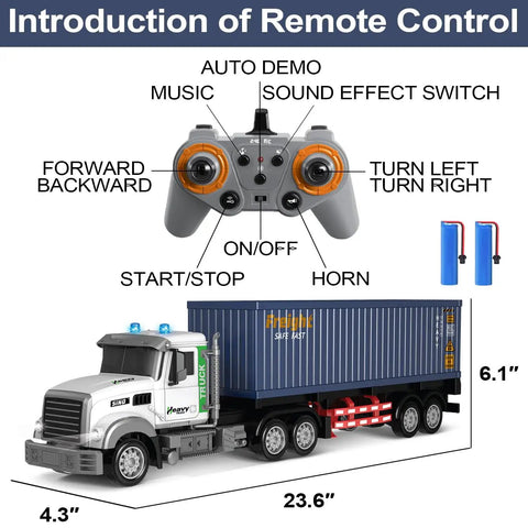 Nine Channel Remote Control Semi Truck With Trailer 24 Scale RC Container Carrier Toy For Kids Aged 3 To 8 with controller and batteries