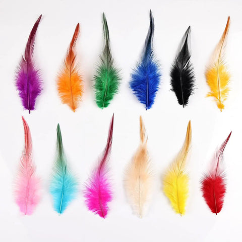 120 Pcs 5 To 7 Inch Rooster Saddle Feathers Bulk For Crafts And DIY Projects, Wedding Decor, Dream Catcher Supplies, Party Home Crafts, 12 Color Mix, Natural Saddle Hackle Feathers