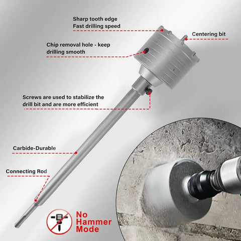 Get Heavy Duty Concrete Hole Saw Drill Kit With Tungsten Alloy Teeth For Wall Install And Fast Chip Removal From High Grade 40 Cr Steel Body, 350mm rod