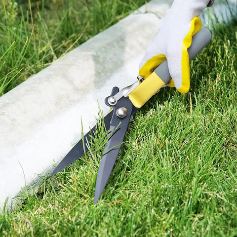 Upgraded Grass Shears For Garden And Lawn Care With Heat Treated Blades, Durable Construction, Ergonomic Handles in use on grass