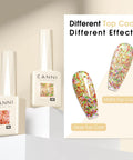 Glitter Gel Polish Set With 8 Shimmery Prisms In Red Green Purple Shine UV LED Soak Off Mani Kit showing matte and gloss effects