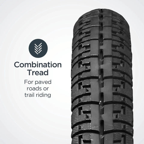 Replacement 700c x 38 Hybrid Bike Tire With Puncture Guard, All Weather Tread visible for pavement and light trails.