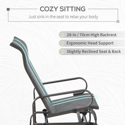 Outdoor Glider Chair For Patio With Smooth Gliding Mechanism And Lightweight Construction side view showing ergonomic 28 inch back with neck support gray